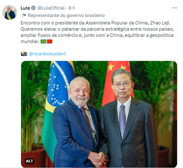 Na China, Lula encontra com presidente do Parlamento