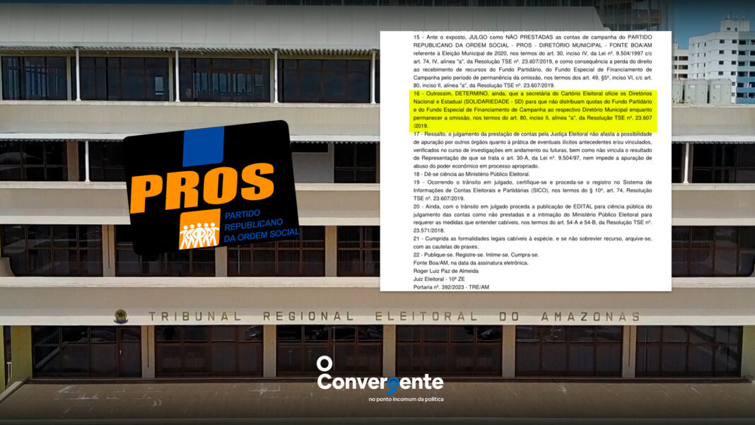 TRE-AM suspende repasses de Fundo Eleitoral ao partido PROS de Fonte Boa por omissão em prestação de contas