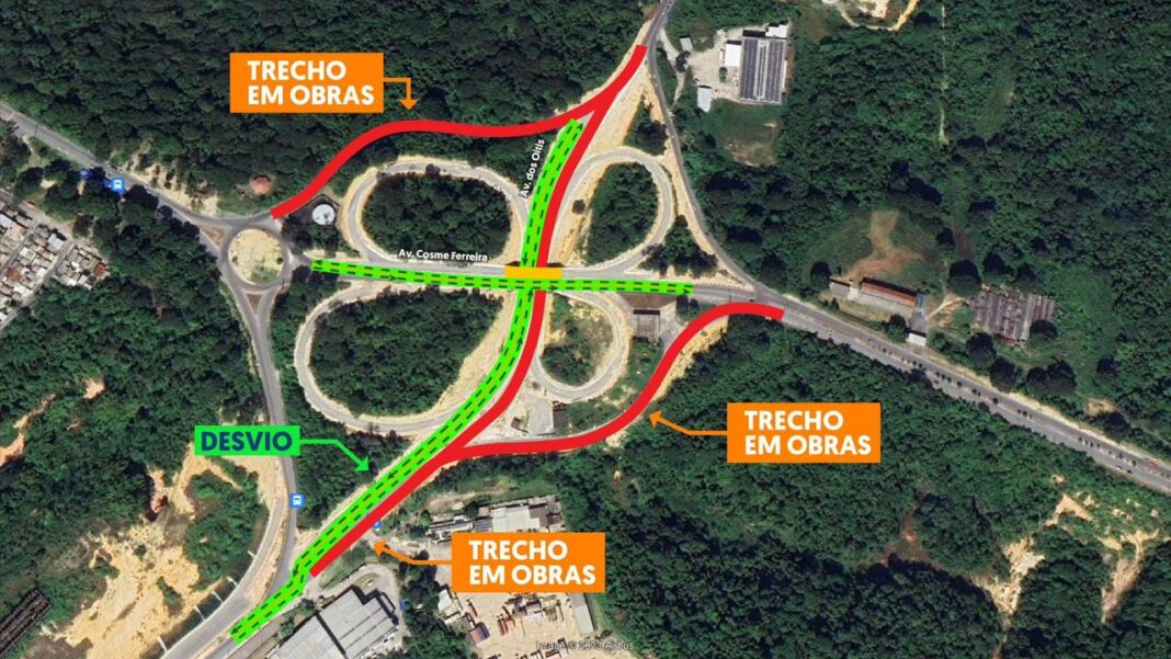 Obras do Governo do AM causam desvio de tráfego em trecho que interliga avenida Oitis e Cosme Ferreira
