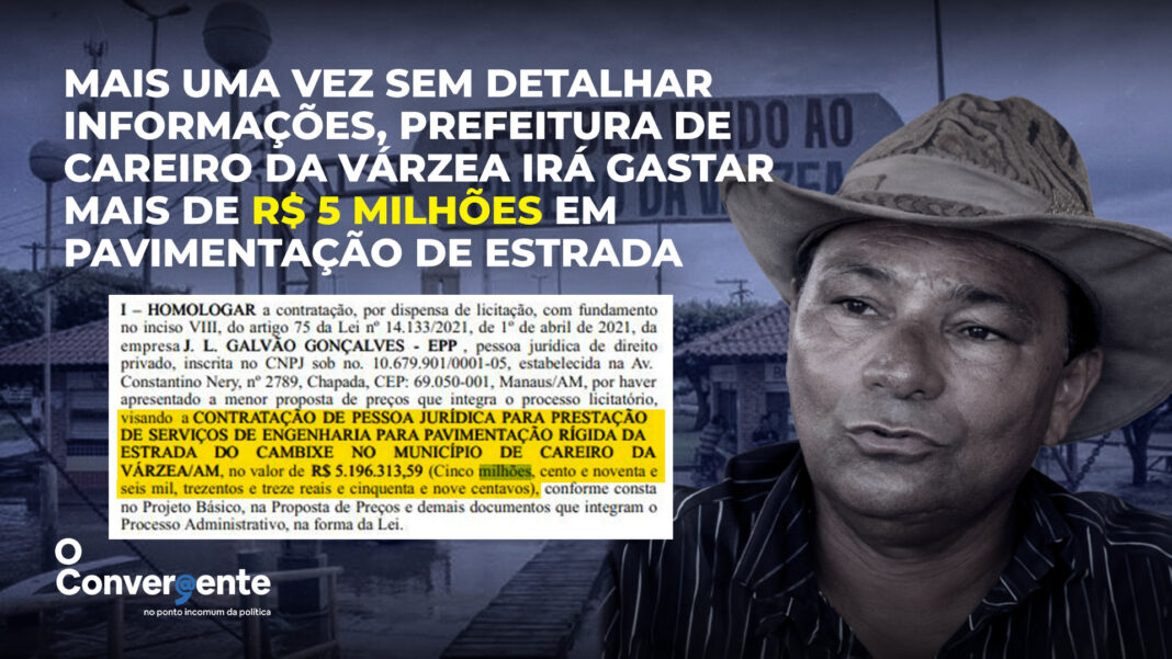 Sem detalhar informações, prefeitura de Careiro da Várzea irá gastar mais de R$ 5 milhões em pavimentação de apenas uma estrada