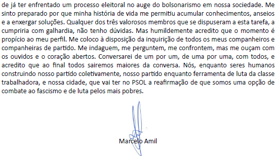 Carta Aberta, Marcelo Amil, Pré-Candidatura, PSol,