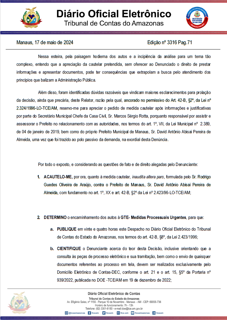 Prefeitura de Manaus, Transparência, Empréstimo, TCE-AM,