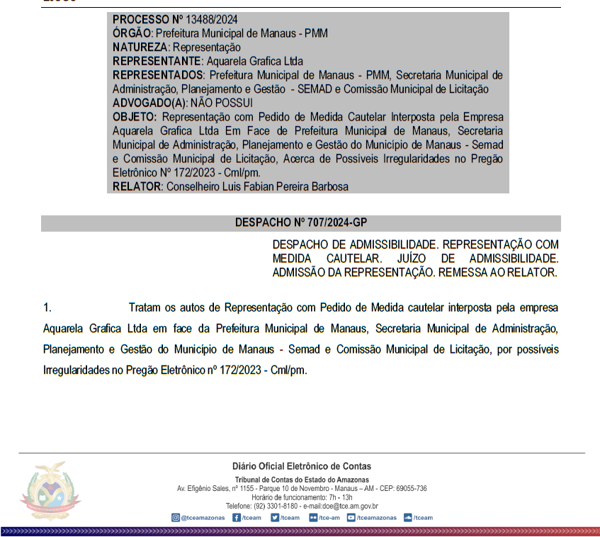Irregularidade, Licitação, Prefeitura de Manaus, Semad, TCE-AM,