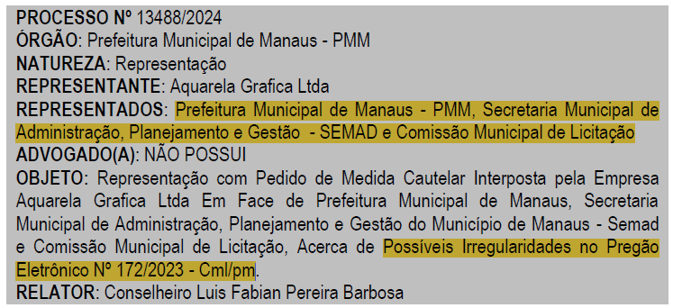 #Irregularidade, Licitação, Prefeitura de Manaus, Semad, TCE-AM,