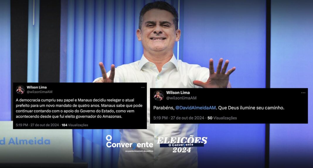 O Governador do Estado do Amazonas, Wilson Lima publicou, nas redes sociais, um texto parabenizando o Prefeito David Almeida (Avante) pela reeleição, confirmada na tarde deste domingo (27).