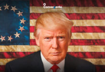 Trump critica pressão contra IA e diz que EUA precisam manter liderança sobre a China Trump-bandeira-EUA